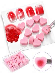 50pcs Nail Art Sponge Gradient Set, Mini Square Dabbing Sponges And Nail Art Gripper Brushes, Suitable For Gel Nail Polish Blending, Gradient, Blush Nail Art Design Nail Art Tool Set - Pink - View 1