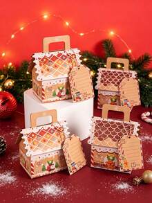 10pcs/50pcs/Pack Christmas Party Gift Candy Favor Boxes, Handheld Paper Boxes, Christmas Decoration Atmosphere Paper Boxes, 3D Christmas House - View 8