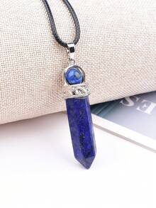 Natural Crystal Hexagonal Pillar Pendant Necklace, Rotating Round Bead Crystal Pillar Charm, Vintage Silver-Tone Leather Cord Necklace, Healing Energy Stone Accessory - Round Bead Single Point Pendant - View 7