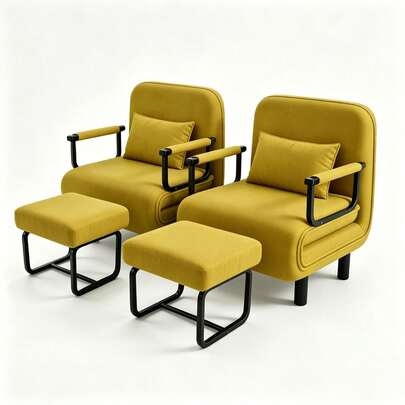 2-Piece Convertible Sofa Bed With 2 Ottomans, 5-Way Adjustable Backrest, Versatile As Armchair Or Bed, Available In 7 Colors, Space-Saving Guest Bed