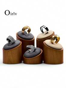 Oirlv 3pcs Solid Wood Slanted Ring Display Stand, Vintage Ring Display Rack, Window Display Prop, Ultra-Fine Fiber Ring Holder - 3-piece Ring Set - View 10