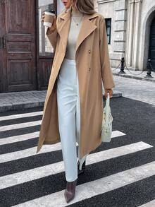 Fashion Women's Long Lapel Double-Breasted Tie-Front Trench Coat, Mid-Length Jacket, Autumn Outfit - Khaki - View 5
