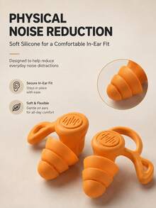 1Pair Of Reusable Noise-Reducing Earplugs – Soft, 3-Flange Silicone Design; Washable And Reusable; Suitable For Sleeping, Traveling, Studying, Working, And Commuting; Comfortable In-Ear Fit;Portable Hearing Protection - One Size - View 3