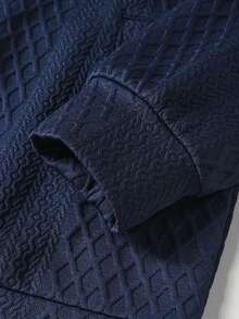 Men's Spring/Autumn Textured Long Sleeve Sweatshirt, Solid Color Stand Collar Casual Versatile Sweatshirt - Blue - View 6