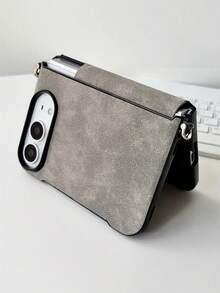 奢華復古 PU 皮革純色手機殼，適用於 iPhone Duo Fold，極簡防護防震緩衝保護殼 - 灰色 - 查看 3