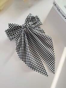 1/3pcs Women's Black & White Plaid Checkerboard Spring Hair Clips With Bows, Minimalist Satin Ribbon Ponytail Clips, Autumn Outfit Decorative Hair Accessories, Versatile Daily Hair Clips - Multicolor - View 8