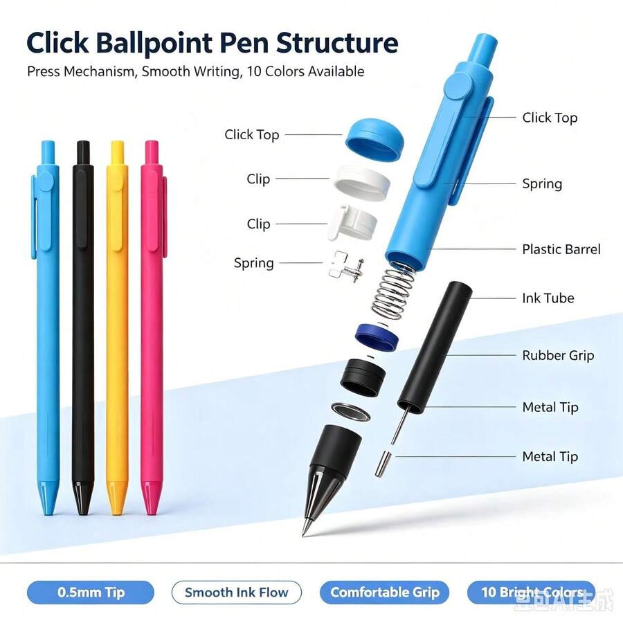 DOWMOO Pulpen Ballpoint yang Dapat Ditarik, 10 Warna, Ukuran 0,5mm, Pulpen Menulis Halus untuk Kantor, Sekolah, dan Pelajar - Set - View 1