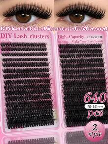 DIY 接睫毛套組，含 640 簇 D 捲度混款睫毛，附密集柔軟單簇睫毛（30D、40D、50D 與 60D），附膠水、鑷子與睫毛刷，貓眼睫毛、動漫睫毛，輕盈羽毛感睫毛，睫毛美睫師用品 - 彩色 - 查看 4