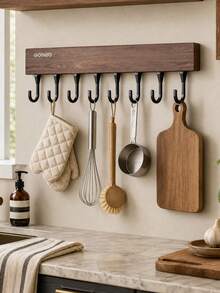 Utensil Hook Rack, Wall‑Mounted Kitchen Hanging Organizer, Holds Spatulas, Whisks, Cutting Boards & Towels, Punch‑Free Adhesive Installation, No Damaging Walls, Ideal For Home Kitchen, Apartment, Small Galley Kitchen Storage - Multicolor - View 4