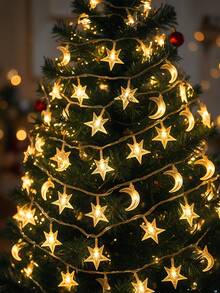 1pc 20/40LED,3/6m Star & Moon Battery Operated String Lights (Batteries Not Included), Fairy Tale Lights For Room Decor, Birthday Party, Wedding, Gift, All Seasons - Stars and Moon - View 10
