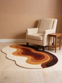 High-Quality Velvet Dot Plastic Bottom 1pc Modern Uniquely Shaped European-Style Abstract Wave Pattern Living Room Carpet Creative Caramel Brown Gradient Bedside Rug For - Multicolor - View 2