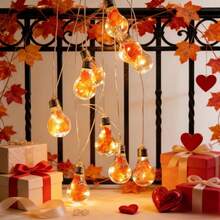 Lampu Hias Natal Multi-Skenario Universal 5m 10 LED Tenaga Surya Bentuk Daun Maple, Cangkang Bohlam Transparan Bergaya Vintage dengan Daun Maple Realistis Terintegrasi, Pencahayaan Hangat, Tekstur Daun Merah yang Jelas, Suasana Musim Gugur yang Kaya, Kawat Fleksibel untuk Dililit atau Digantung, Cocok untuk Lengkungan, Pagar, Ambang Jendela, Pohon Taman, Dinding Latar Belakang Homestay, Pemasangan Mudah, Dilengkapi dengan Panel Surya Efisiensi Tinggi - Bola lampu daun maple bertenaga surya - View 5