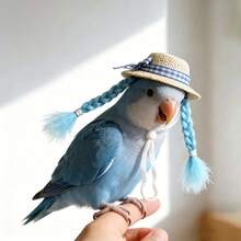 Cute Small Pet Straw Hat, Woven Design, Lightweight Handmade Knitted Hat, Summer Pet Fashion Photography Accessory, Suitable For Hamsters, Guinea Pigs, Parrots, Chickens And Geese, Pet Clothing, Pet Decoration, Pet Accessories - Multicolor - View 3
