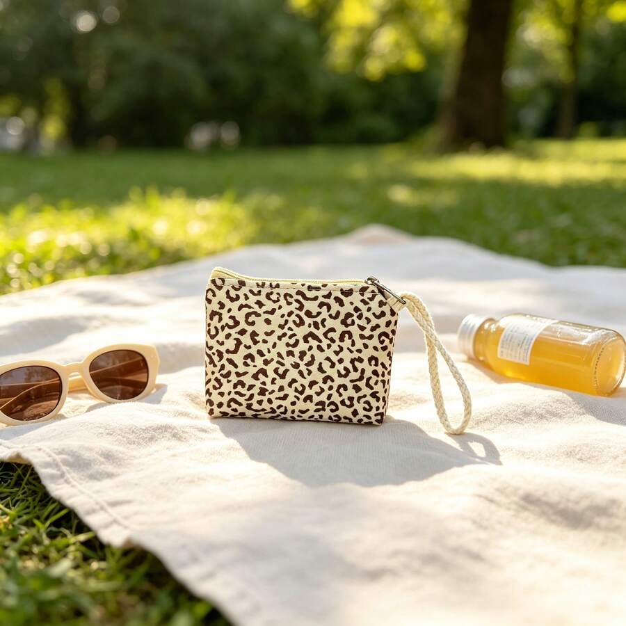 5/10pcs Leopard Print Mini Wrist Bag, Zipper Wallet Sanitary Pad Pouch, Compact Portable Small Storage Purse With Braided Rope Wrist Strap, Ideal For , Cards, Coins And Tiny Daily Items, Easy To Carry For Shopping, Travel & Daily Use,Random Color