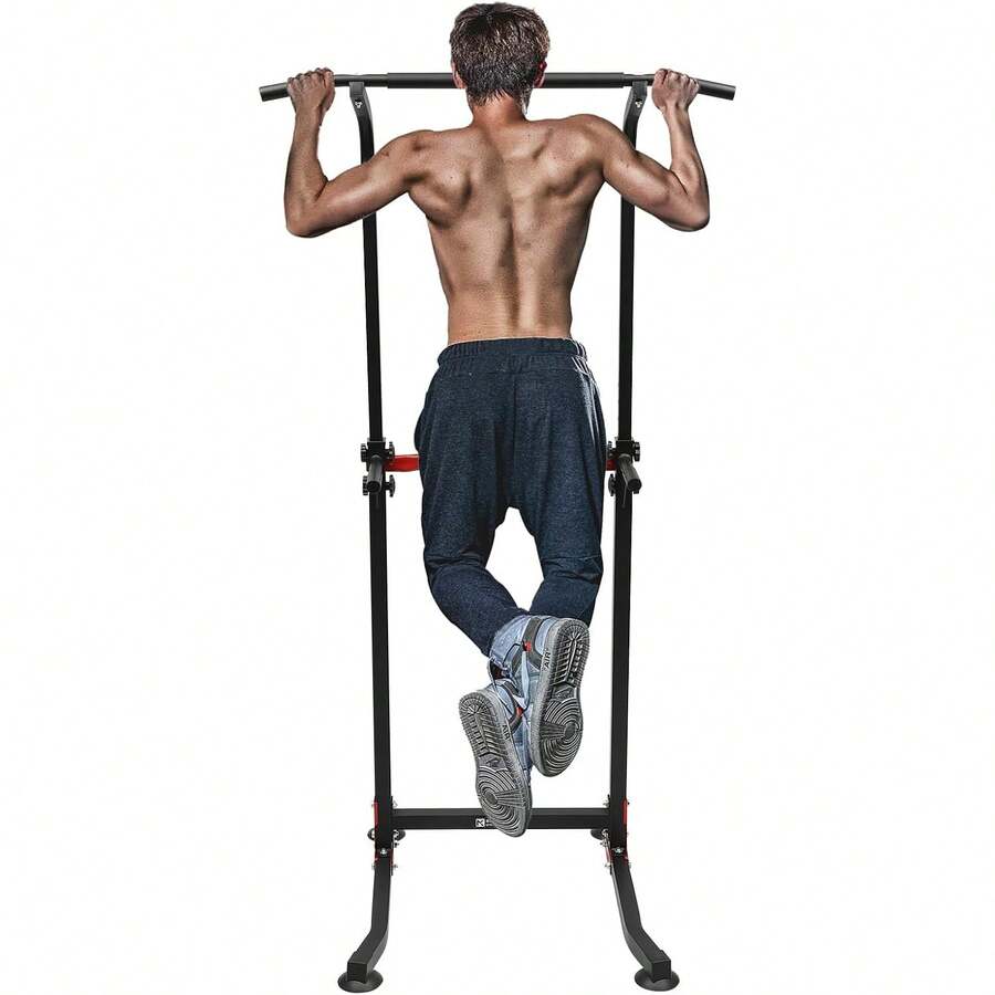 GLADNEY Klimmzugstation Power Tower Dip Station verstellbar, Multifunktion Trainingsstation für Zuhause mit Pull-Up, Push-Up & Beinheben, 150kg belastbar, Fitnessgerät Schwarz für Heimtraining - Standard - Übersicht 1