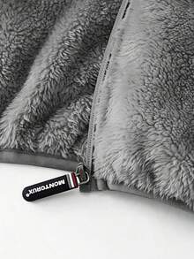 Men's Autumn/Winter Stand Collar Fleece Jacket, Thickened Thermal Lining, Solid Color, Versatile Zipper Closure, Casual Outdoor & Home Wear - Grey - View 5