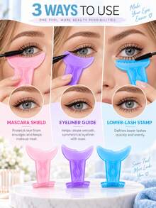 1pc--2-In-1 Silicone Eyelash Applicator & Lower Lash Stamp, Combines Eyeliner Guide, Powder, Purple, Blue Three-Color Options, Smudge-Proof Mascara Application, Eyeshadow Makeup And Lower Lash Stamp Functions; Includes Crescent-Shaped Guard, Suitable For Beginners, Easy Eyeliner Positioning And Mascara Application; Silicone Material, Smudge-Proof, Portable And Easy To Use, Essential Eye Makeup Tool For Home And Travel. - Multicolor - View 6