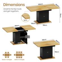 Extendable Dining Table And Chairs Set Of 6, Rectangular Dining Table With Storage Rack And Padded Chairs, Durable Dining Furniture Set Suitable For Dining Room And Kitchen - Wood & Black Table + Beige PU Chair - View 4