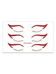 1pc Red Rhinestone Eyeliner Sticker, Self-Adhesive Crystal Eye Tail Decoration Sticker, Upper Eye Tail Rhinestone Strip + Lower Eyelid Fine Rhinestone Combination Eye Makeup Sticker, Waterproof Shiny Eye Rhinestone Decor, Suitable For EDM Party, Halloween Cosplay - Red - View 6