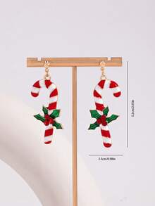 Christmas Candy Cane Earrings, Fashion Alloy Enamel Candy Cane Earrings, Christmas Gift Earrings - Style 3 - View 4