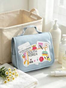 L'Occitane Women's Soft Fabric Zipper Makeup Bag, Daily Cosmetic Storage Bag, Waterproof Travel Toiletry Bag, 3 Design Options, Skincare Gift Set - Dusty Blue - View 4