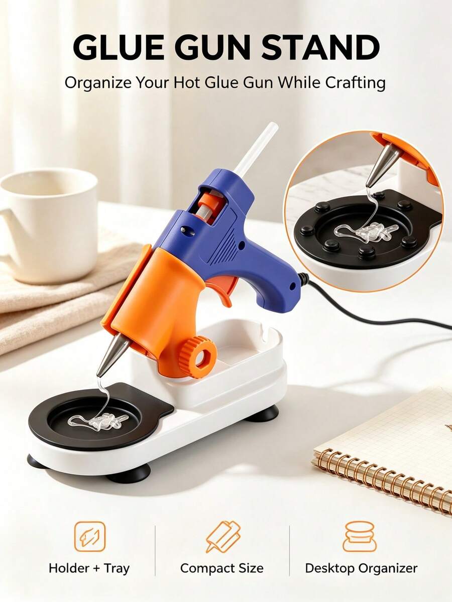 Adjustable Hot Glue Gun Stand, Multi-Angle Lock Base, Peelable Silicone Drip Tray & Hidden Storage Slot. Stable, Fits All Glue Guns. Desktop Organizer For DIY, Woodwork & Home Repair, Great Gift For Crafters. - White - View 1