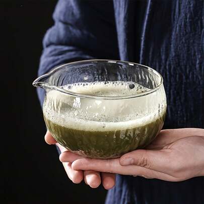 Cuenco de vidrio para matcha con pico antigoteo - Diseño minimalista, líneas suaves, se adapta a la estética del estilo de vida moderno, adecuado para diversos escenarios de bebidas como café, té con leche, matcha, añadiendo un ritual a la vida diaria