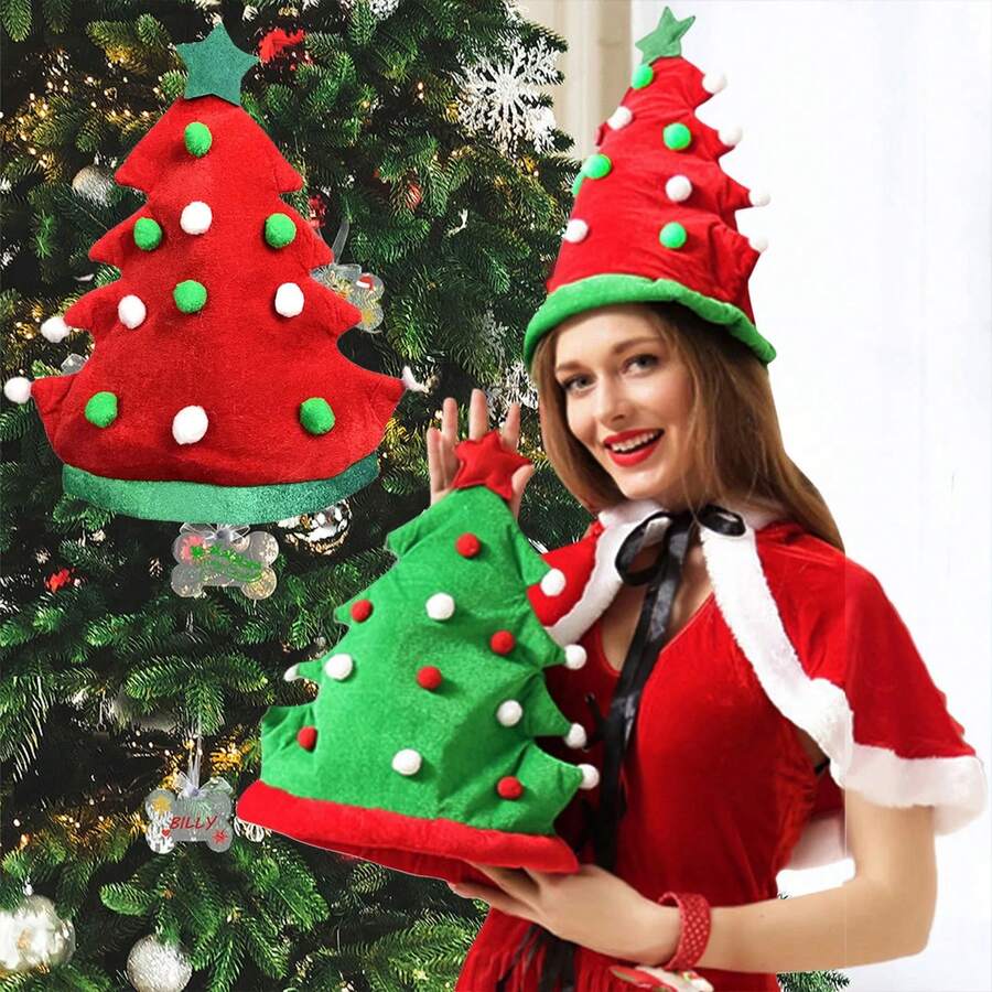 1pc New Christmas Decoration New Christmas Tree Hat Creative Christmas Hat Party Hat Christmas Hat - Multicolor - View 1