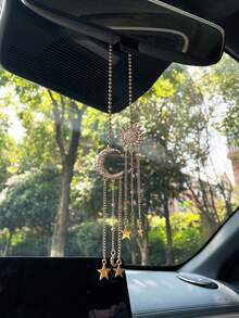 Sun & Moon Tassel Car Hanging Ornament, Car Interior Rearview Mirror Decoration Pendant, Car Rearview Mirror Decorative Charm - A - View 17
