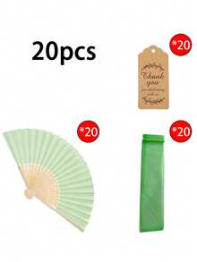 Light Green Folding Fan Gift Set With Mesh Bag And Thank You Card, DIY Handheld Bamboo Folding Fan, Wedding Favor Gift, Bride Dance Prop For Church Wedding Party - Multicolor - View 10