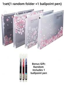 1 Set Transparent Waterproof Zipper File Folder A4 Size Pink Cherry Blossom Pattern Suitable For Office, Home, Travel And Other Occasions Stationery Supplies School Supplies Back To School Essentials Adult Stationery Set Utilies Colares - Sets - View 12