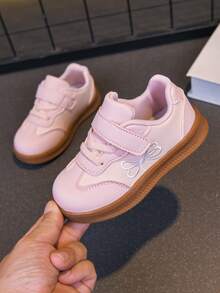 Giày sneaker thường ngày cho bé gái mùa xuân/thu, thêu nơ, quai dán dễ xỏ, mũi tròn bảo vệ ngón chân, da bò, đế mềm chống trượt, cho bé tập đi, mầm non, đi học và dùng hàng ngày đa năng - Hồng - Xem 7