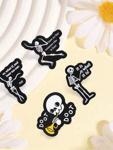 Funny Skeleton Enamel Pins Set, Cute Dancing Skull Brooch With Slogan, Metal Badge For Backpack Clothing Decor Gift - Multicolor - View 4