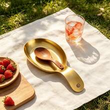 1pc/2pcs Gold Handle Small Tray, Stainless Steel Material Durable And Rust-Resistant, Built-In Hanging Hole For Easy Storage And Placement, Dessert Snack Sauce Serving Plate, Outdoor Picnic Camping Display Item, Suitable For Thanksgiving Family Dinner, Christmas Party, Halloween Afternoon Tea, Easter Snack Arrangement, Kitchen Cooking Food Prep Decorative Plate - Gold - View 1