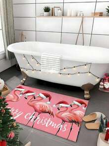 Christmas Fun Tropical Flamingo Theme Printed Doormat, Non-Slip Absorbent Easy-To-Clean Rectangular Entrance Mat, Christmas Winter Holiday Decor Foot Mat - Multicolor - View 6