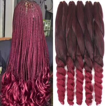 5Packs/Lot Ombre French Boho Curly Synthetic Braiding Hair French Curly High Temperature Yaki Straight Material Pre-Stretched Professional Grade Crochet Braids 30inch/75cm Crochet Braid Extensions Curly End Braided Hair Pieces Heat Resistant Hair