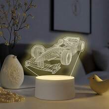 Racing Car Pattern Acrylic Night Light, USB Warm Light Powered Desktop Art Decor Ornament, Grid Line Engraving Craft, Cool Atmosphere Bedside Night Lamp, Racing Car Theme Style, Suitable For Car Enthusiast Room Display, Creative Birthday Holiday Gift - Warm white light - View 10