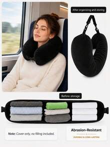 Adjustable U-Shaped Travel Neck Pillow, Wide And Comfortable Design, With Convenient Zipper, Portable, Suitable For Car, Train, Office And Airplane, Ideal For Long-Distance Flights - Multicolor - View 18