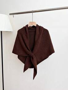 1pc Women's Solid Color Triangular Wool Blend Knit Shawl, Loose Fit Style For Outdoor Travel, For Spring, And - Multicolor - View 22