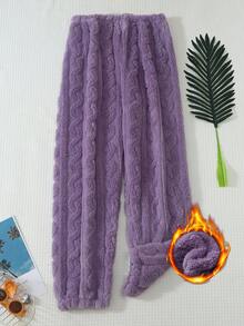1pc Women's Solid Color Soft Comfortable Thermal Lined Thickened Pajama Pants, Autumn/Winter - Purple - View 1