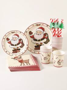 10/20pcs Christmas Disposable Paper Tableware Set (Includes 7" And 9" Plates, Cups, Napkins, Straws), Featuring Vintage Santa Claus, Reindeer, Gingerbread Man, Holly And Candy Cane Holiday Gift Patterns, Suitable For Christmas Parties, Holiday Dinners, Winter Celebrations And Festive Table Decor - Multicolor 4 - View 4
