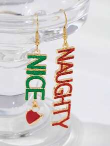 1對聖誕字母「NICE NAUGHTY」耳環，聖誕帽節日耳環禮物 - 彩色 - 查看 1