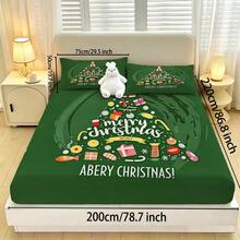 3-Piece Fitted Sheet Set (1 Fitted Sheet + 2 Pillowcases), Green Christmas Tree Holiday Print Design, Soft And Skin-Friendly, All-Season Use, Fade-Resistant And Anti-Pilling, Suitable For Bedroom, Dorm, Guest Room, Daily Use, Ideal Holiday Gift - Multicolor - View 14