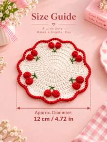 1 Buah Alas Gelas Rajutan Tangan 3D Motif Ceri dengan Tepi Bergelombang, Tahan Panas, Anti Selip, Dapat Digunakan Kembali, Alas Cangkir Kopi/Teh Buah Lucu, Dekorasi Meja Makan Dapur Rumah Musim Gugur yang Estetis, Hadiah Liburan untuk Natal, Thanksgiving & Penggunaan Sehari-hari. Dekorasi Ruangan - MultiWarna - View 8