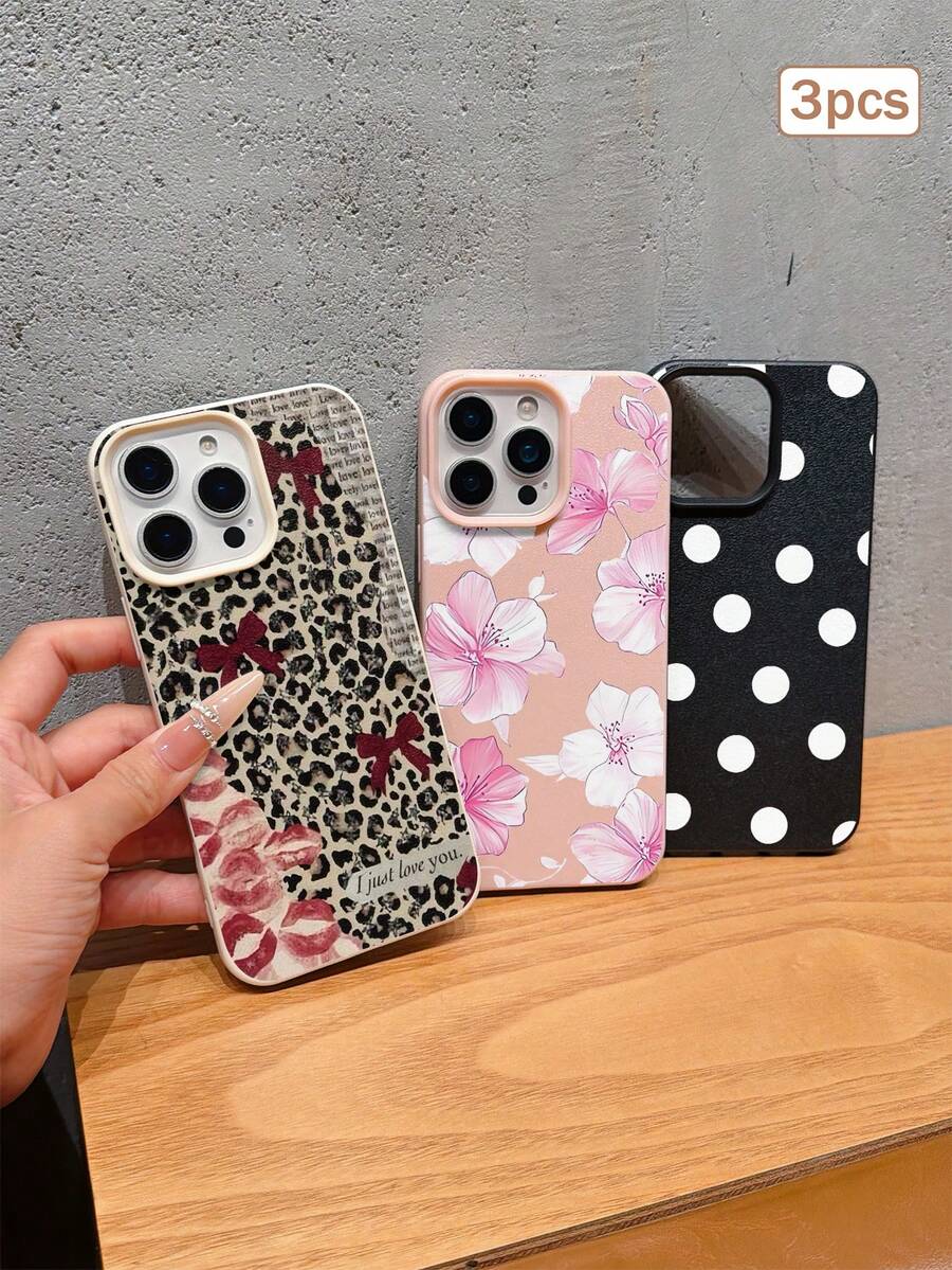 3件裝彩色印花元素 TPU 防震全包覆手機殼 精準保護套 適用於 Apple 11/12/13/14/15/16/17 Pro Max - 彩色 - 查看 1
