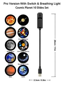 10 Patterns Galaxy Projection Night Light, USB Powered Planet Starry Sky Projection Lamp With Breathing LED Effect, Flexible Space Projector For Bedroom, Game Room, Party, Ceiling And Wall Decoration - Black - View 18