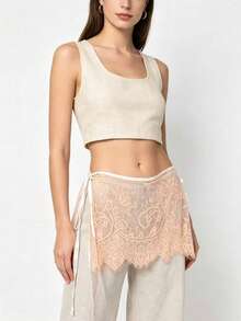 Layered Eyelash Lace High Waist Slimming Versatile Lace Skirt With Back Cutout, All Season - Multicolor - View 19