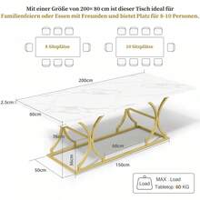 Luxurious Dining Table / Dining Table For 8–10 People / 2.5 Cm Thick Tabletop, Metal Legs / MDF Material, Marble Look / Suitable For Living Room And Dining Room, 200 * 80 Cm, White + Gold - White - View 8