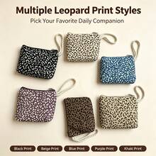5/10pcs Leopard Print Mini Wrist Bag, Zipper Wallet Sanitary Pad Pouch, Compact Portable Small Storage Purse With Braided Rope Wrist Strap, Ideal For , Cards, Coins And Tiny Daily Items, Easy To Carry For Shopping, Travel & Daily Use,Random Color - Multicolor - View 10