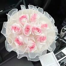 1PC 28cm*4yd White Ruched Bouquet Wrapping Paper With Edge Translucent Wavy Mesh, Suitable For Mother's Day, Graduation, Wedding, Party, Florist Supplies - Wavy Mesh - View 7